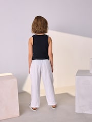 White 100% Cotton Pull On Barrel Trousers (3-16yrs) - Image 3 of 6