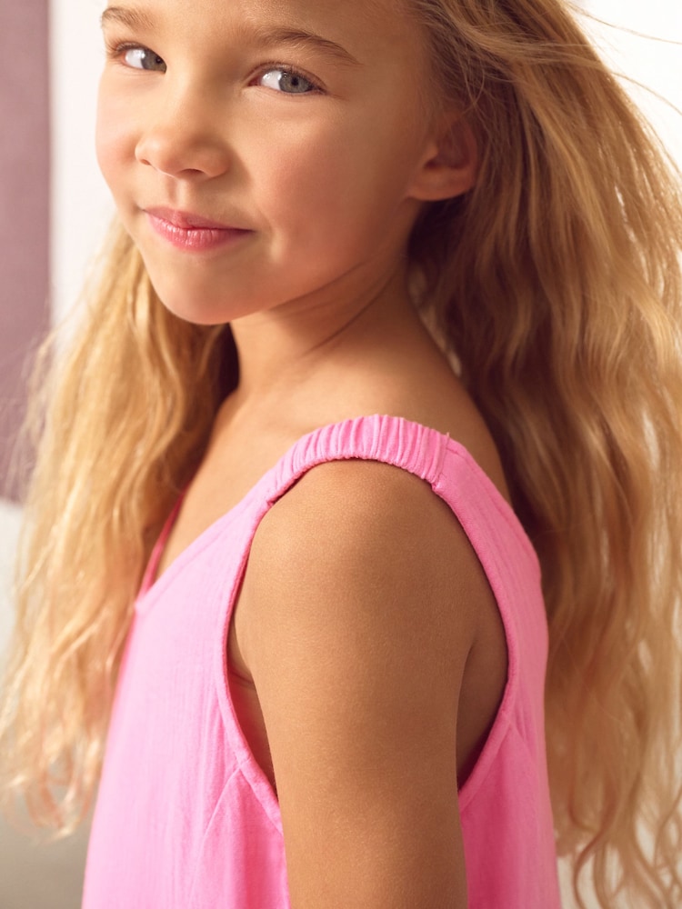 Pink Embroidered 100% Cotton Playsuit (3-16yrs) - Image 4 of 8