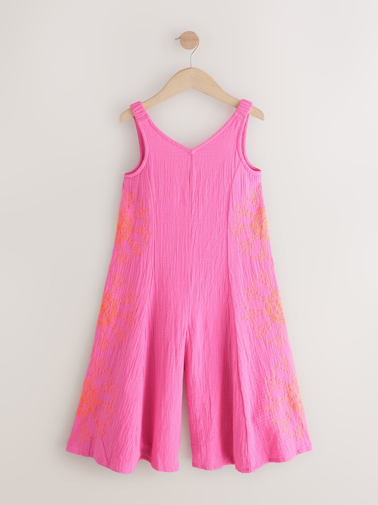 Pink Embroidered 100% Cotton Playsuit (3-16yrs) - Image 5 of 8