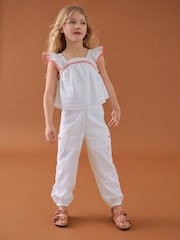 White Broderie 100% Cotton Top and Trousers Set (3-16yrs) - Image 1 of 8