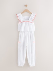 White Broderie 100% Cotton Top and Trousers Set (3-16yrs) - Image 6 of 8
