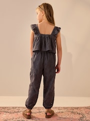 Charcoal Grey Broderie 100% Cotton Top and Trousers Set (3-16yrs) - Image 3 of 4