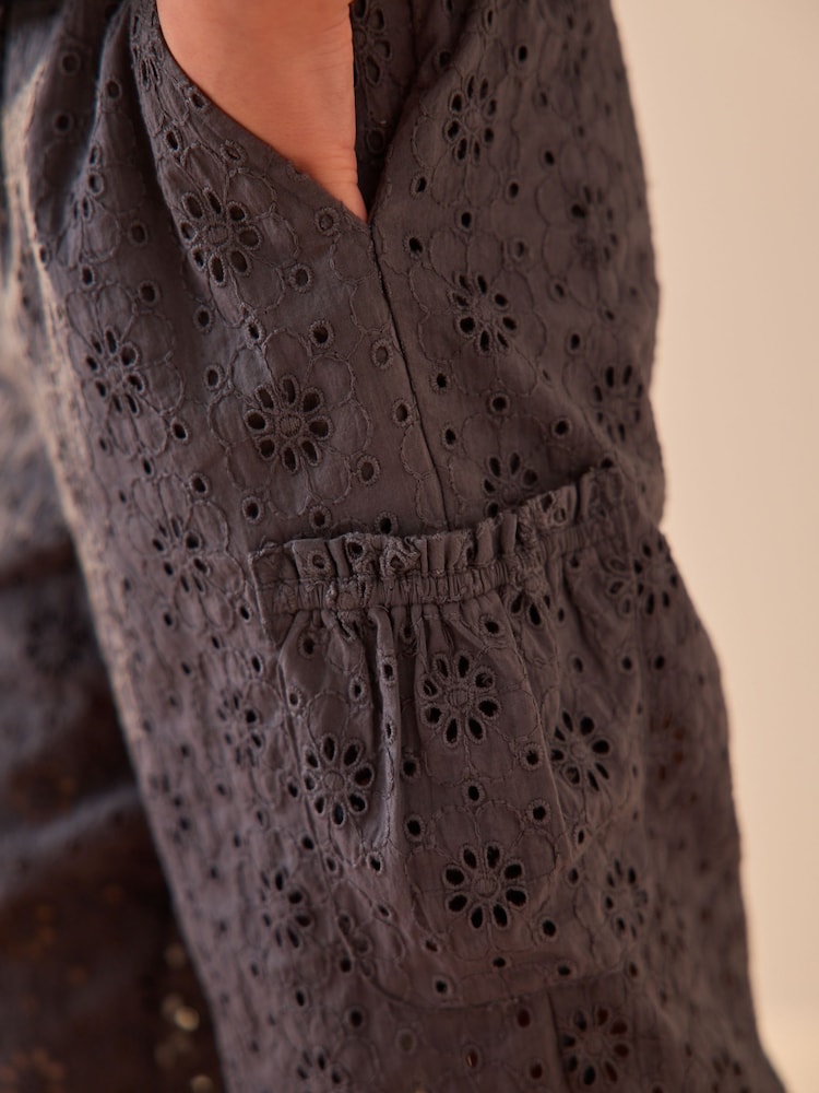 Charcoal Grey Broderie 100% Cotton Top and Trousers Set (3-16yrs) - Image 4 of 4