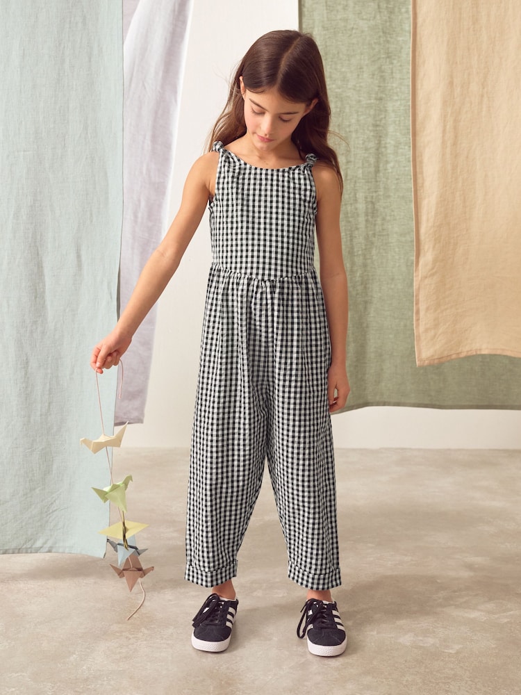 Mono Gingham 100% Cotton Barrel Playsuit (3-16yrs) - Image 1 of 6 Mono Gingham 100% Cotton Barrel Playsuit (3-16yrs) - Image 1 of 6