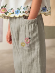Khaki Green 100% Cotton Embroidered Top and Trousers Set (3-16yrs) - Image 2 of 8