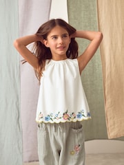 Khaki Green 100% Cotton Embroidered Top and Trousers Set (3-16yrs) - Image 4 of 8