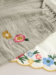 Khaki Green 100% Cotton Embroidered Top and Trousers Set (3-16yrs) - Image 7 of 8