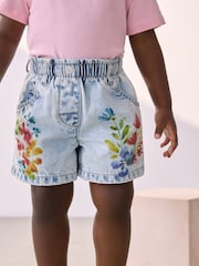 Denim Flower Printed 100% Cotton Shorts (3mths-7yrs) - Image 1 of 7