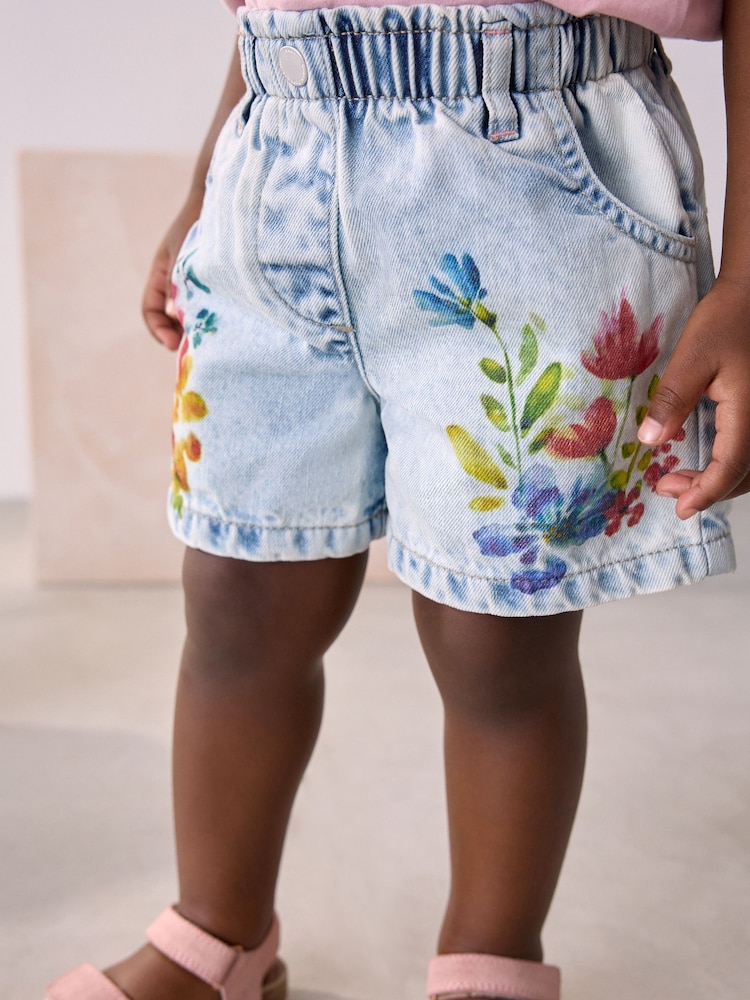 Denim Flower Printed 100% Cotton Shorts (3mths-7yrs) - Image 2 of 7