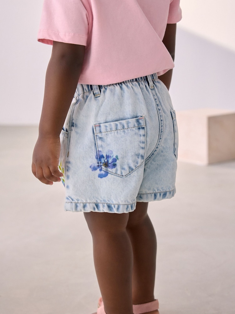 Denim Flower Printed 100% Cotton Shorts (3mths-7yrs) - Image 3 of 7
