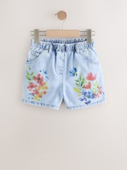 Denim Flower Printed 100% Cotton Shorts (3mths-7yrs) - Image 4 of 7