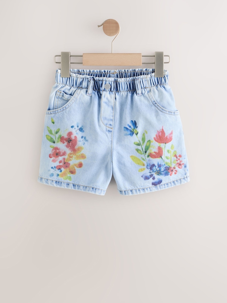 Denim Flower Printed 100% Cotton Shorts (3mths-7yrs) - Image 4 of 7