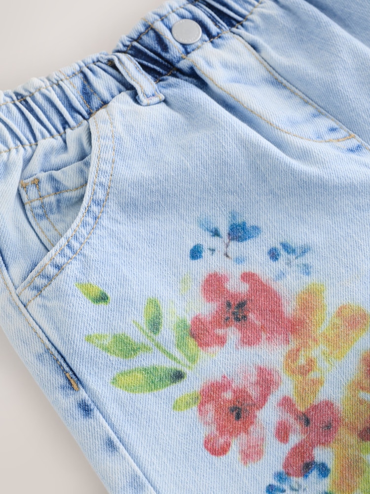 Denim Flower Printed 100% Cotton Shorts (3mths-7yrs) - Image 7 of 7