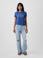 Gap Blue Floral Logo Short Sleeve T-Shirt - Image 3 of 5