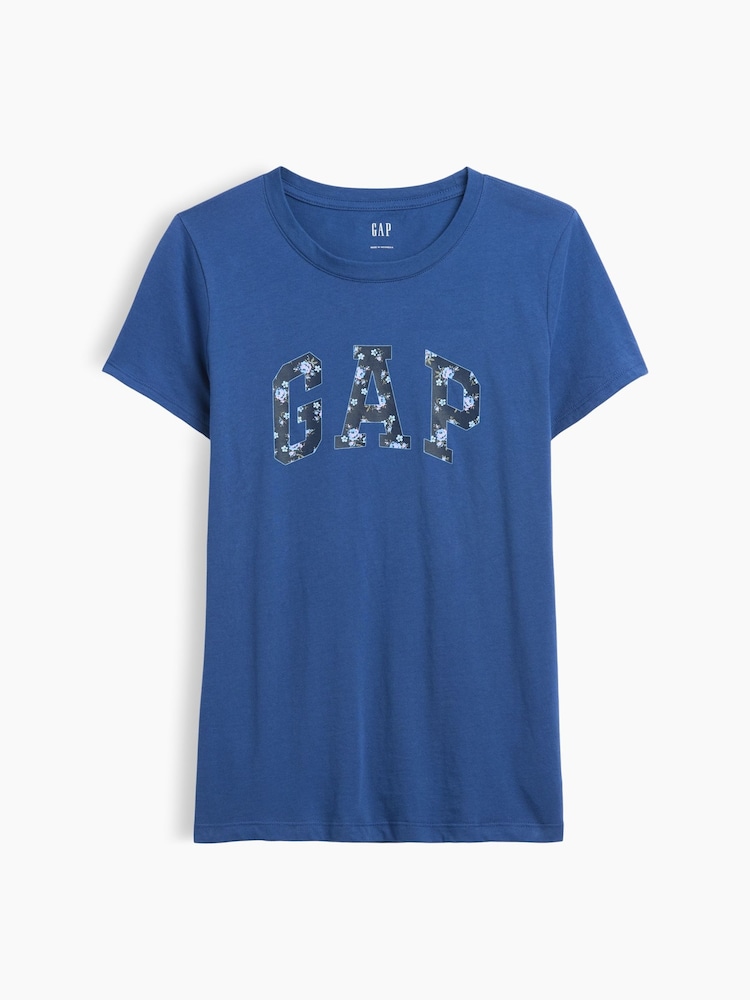Gap Blue Floral Logo Short Sleeve T-Shirt - Image 5 of 5 Gap Blue Floral Logo Short Sleeve T-Shirt - Image 5 of 5