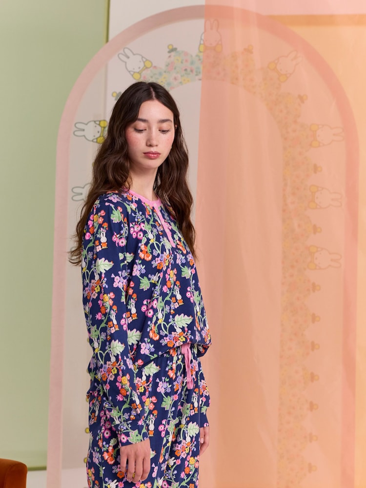 Cath Kidston Navy Botanical Miffy Henley 100% Cotton Pyjamas - Image 5 of 10
