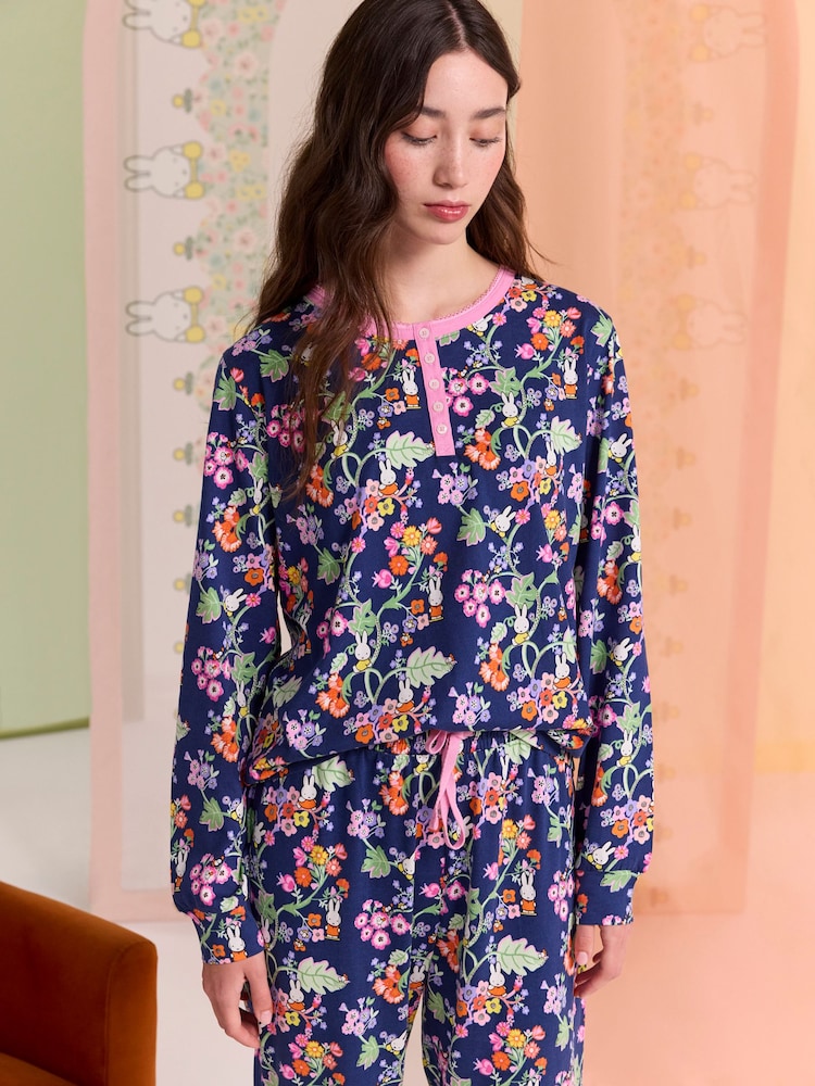 Cath Kidston Navy Botanical Miffy Henley 100% Cotton Pyjamas - Image 6 of 10