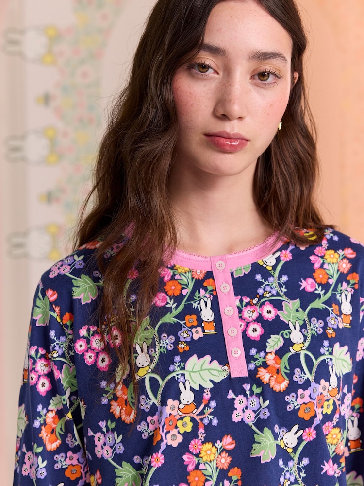 Cath Kidston Navy Botanical Miffy Henley 100% Cotton Pyjamas - Image 8 of 10