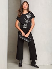 Lipsy Black Petite Embellished Artwork T-Shirt - Image 2 of 4