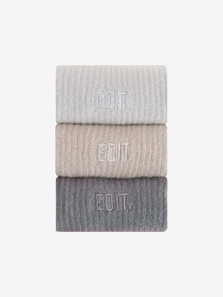 Grey/Brown EDIT Sports Socks 3 Pack - Image 1 of 7