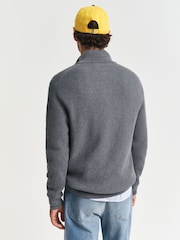 Серый - GANT Textured 100% Cotton Half Zip Jumper - Изображение 3 из 5