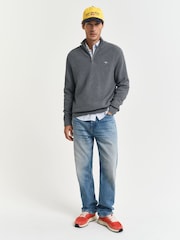 Серый - GANT Textured 100% Cotton Half Zip Jumper - Изображение 4 из 5