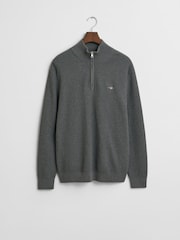 Серый - GANT Textured 100% Cotton Half Zip Jumper - Изображение 5 из 5