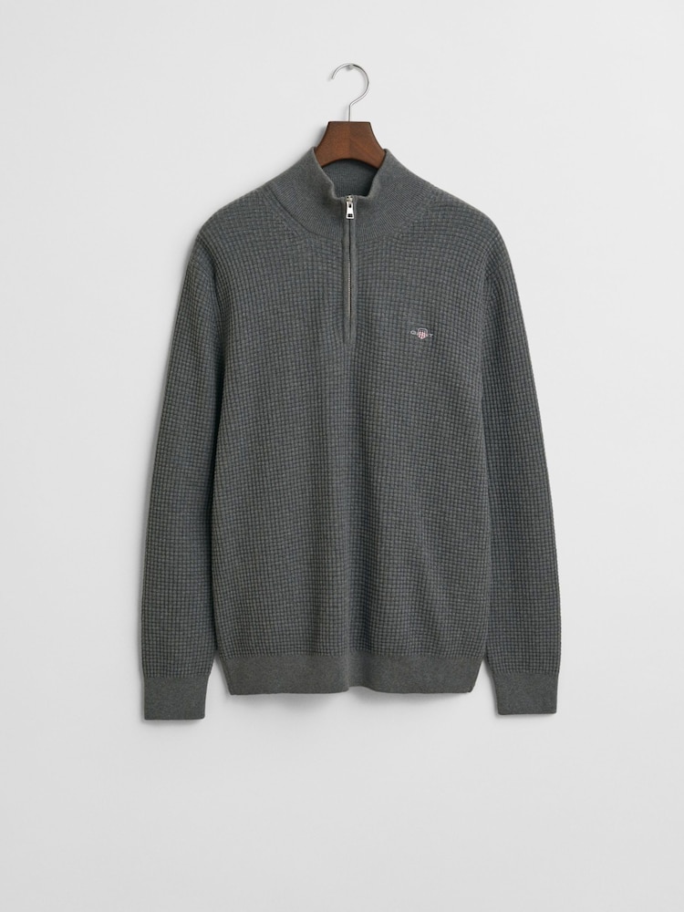 Серый - GANT Textured 100% Cotton Half Zip Jumper - Изображение 5 из 5