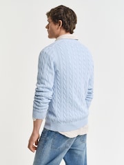 GANT Light Blue 100% Cotton Cable Crew Neck Jumper - Image 2 of 5