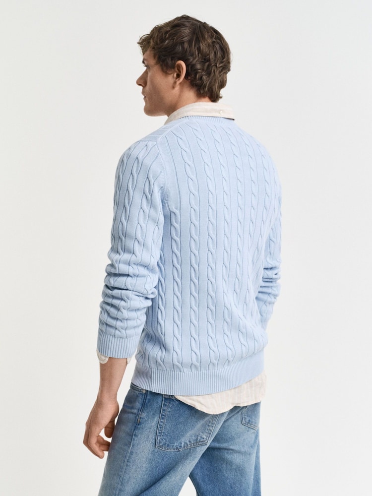 GANT Light Blue 100% Cotton Cable Crew Neck Jumper - Image 2 of 5