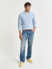 GANT Light Blue 100% Cotton Cable Crew Neck Jumper - Image 3 of 5