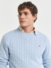 GANT Light Blue 100% Cotton Cable Crew Neck Jumper - Image 4 of 5
