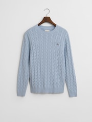 GANT Light Blue 100% Cotton Cable Crew Neck Jumper - Image 5 of 5