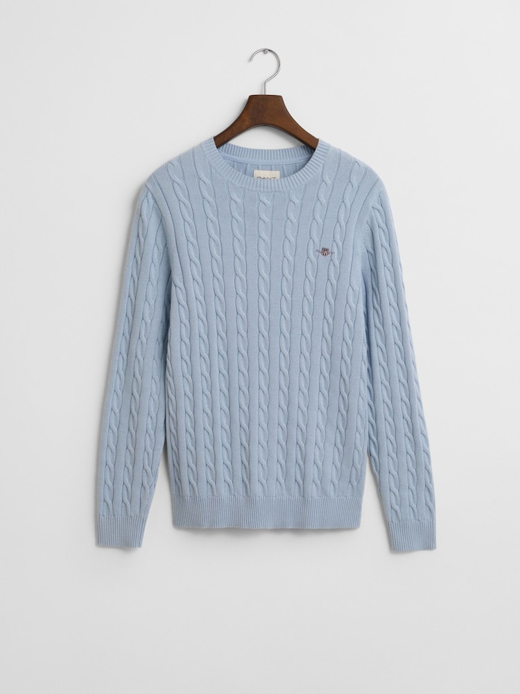 GANT Light Blue 100% Cotton Cable Crew Neck Jumper - Image 5 of 5
