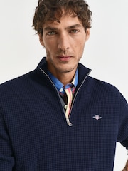 Темно-синий - GANT Textured 100% Cotton Half Zip Jumper - Изображение 1 из 6