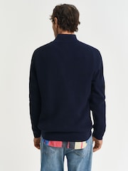 Темно-синий - GANT Textured 100% Cotton Half Zip Jumper - Изображение 3 из 6