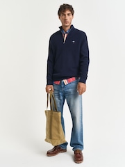 Темно-синий - GANT Textured 100% Cotton Half Zip Jumper - Изображение 5 из 6