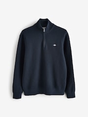 Темно-синий - GANT Textured 100% Cotton Half Zip Jumper - Изображение 6 из 6