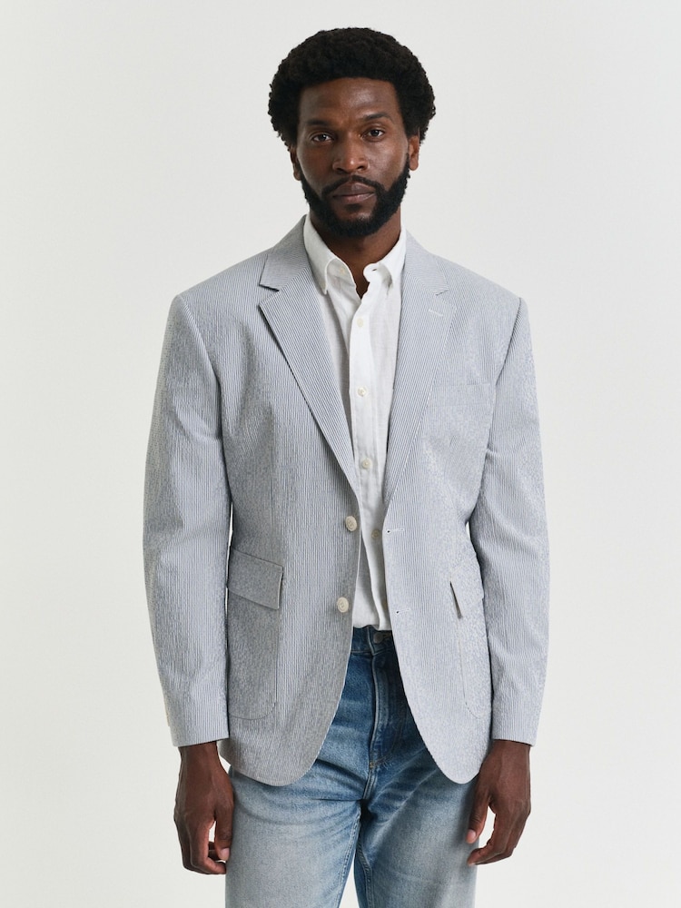 GANT Grey Slim Fit Seersucker 100% Cotton Suit Jacket - Image 1 of 5