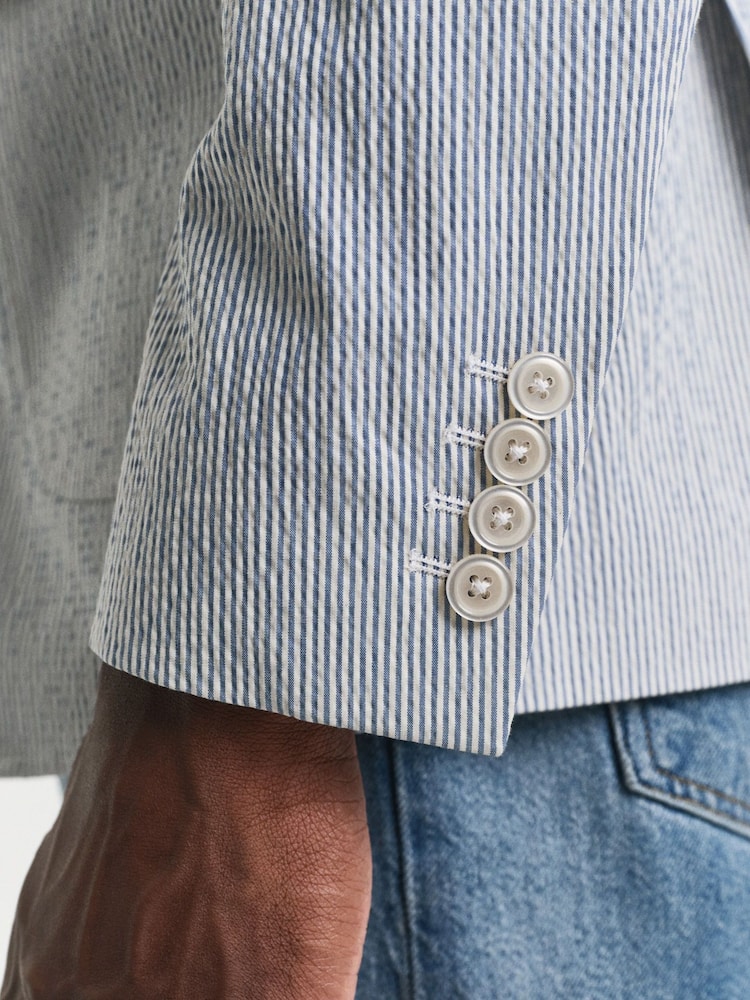 GANT Grey Slim Fit Seersucker 100% Cotton Suit Jacket - Image 3 of 5