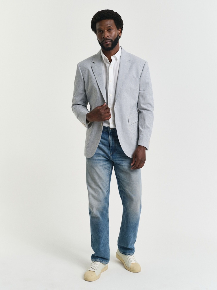 GANT Grey Slim Fit Seersucker 100% Cotton Suit Jacket - Image 4 of 5