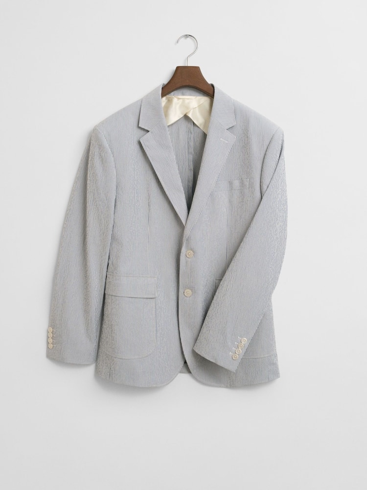 GANT Grey Slim Fit Seersucker 100% Cotton Suit Jacket - Image 5 of 5 GANT Grey Slim Fit Seersucker 100% Cotton Suit Jacket - Image 5 of 5