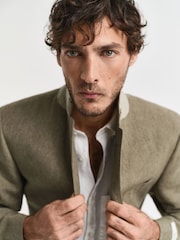 GANT Green Slim Fit Linen Suit Jacket - Image 3 of 5