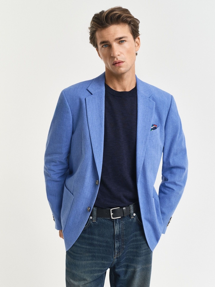 GANT Blue Slim Fit Linen Suit Jacket - Image 1 of 4 GANT Blue Slim Fit Linen Suit Jacket - Image 1 of 4