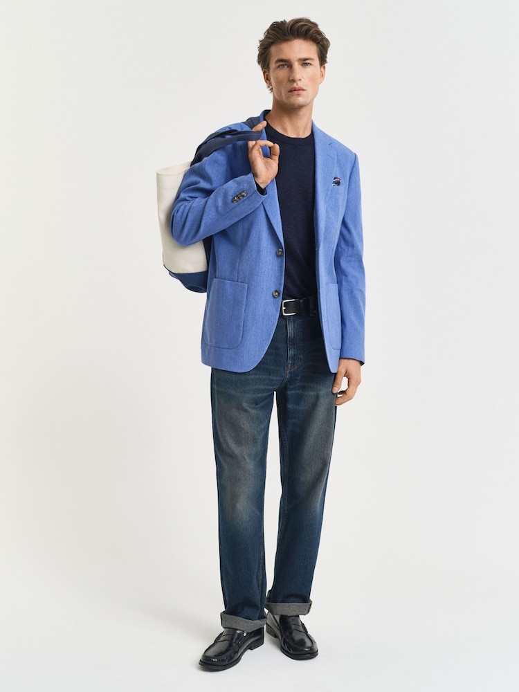 GANT Blue Slim Fit Linen Suit Jacket - Image 2 of 4