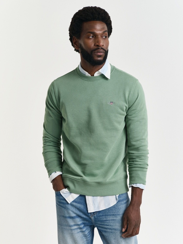 GANT Green Regular Crew Neck Shield Logo 100% Cotton Sweater - Image 1 of 5