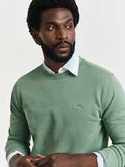 GANT Green Regular Crew Neck Shield Logo 100% Cotton Sweater - Image 3 of 5