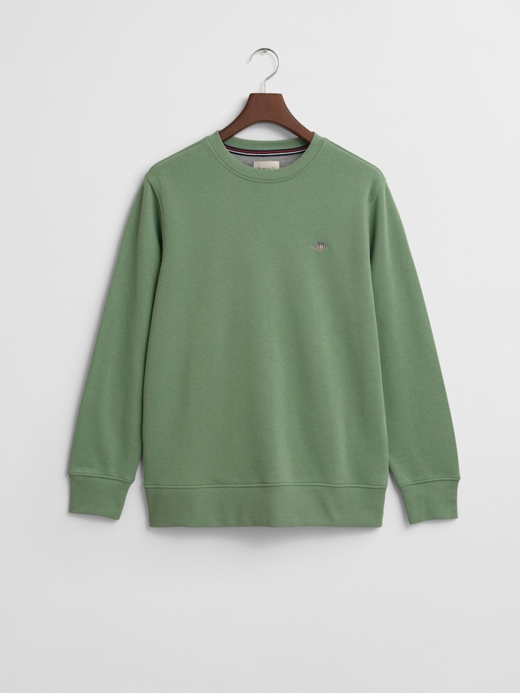 GANT Green Regular Crew Neck Shield Logo 100% Cotton Sweater - Image 5 of 5