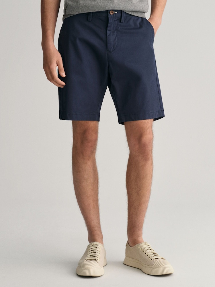 GANT Navy 100% Cotton Slim Twill Shorts - Image 1 of 8
