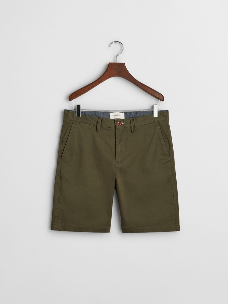 GANT Green 100% Cotton Slim Twill Shorts - Image 1 of 4